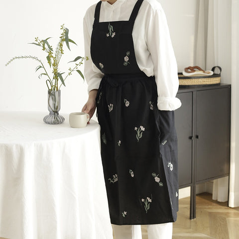 Simple Embroidery Cotton Household Kitchen Apron